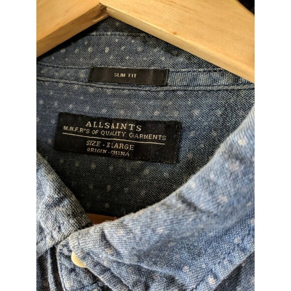 ALL SAINTS Men's Blue Button Up Long Sleeve Collar Slim FIt Size XL - Picture 6 of 9